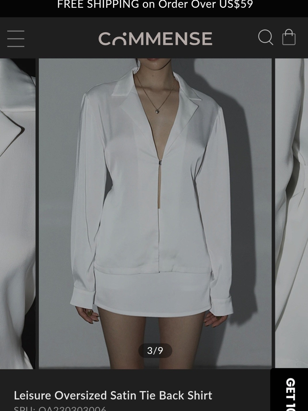 Commense Cream Satin Zip-Front Oversized Shirt
